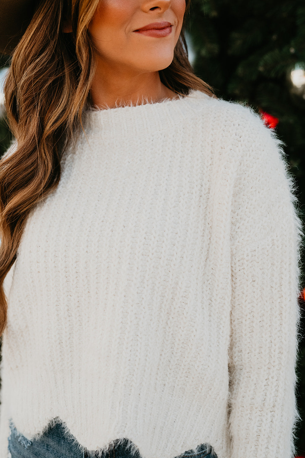 THE KRISTEN SCALLOP SWEATER IN IVORY