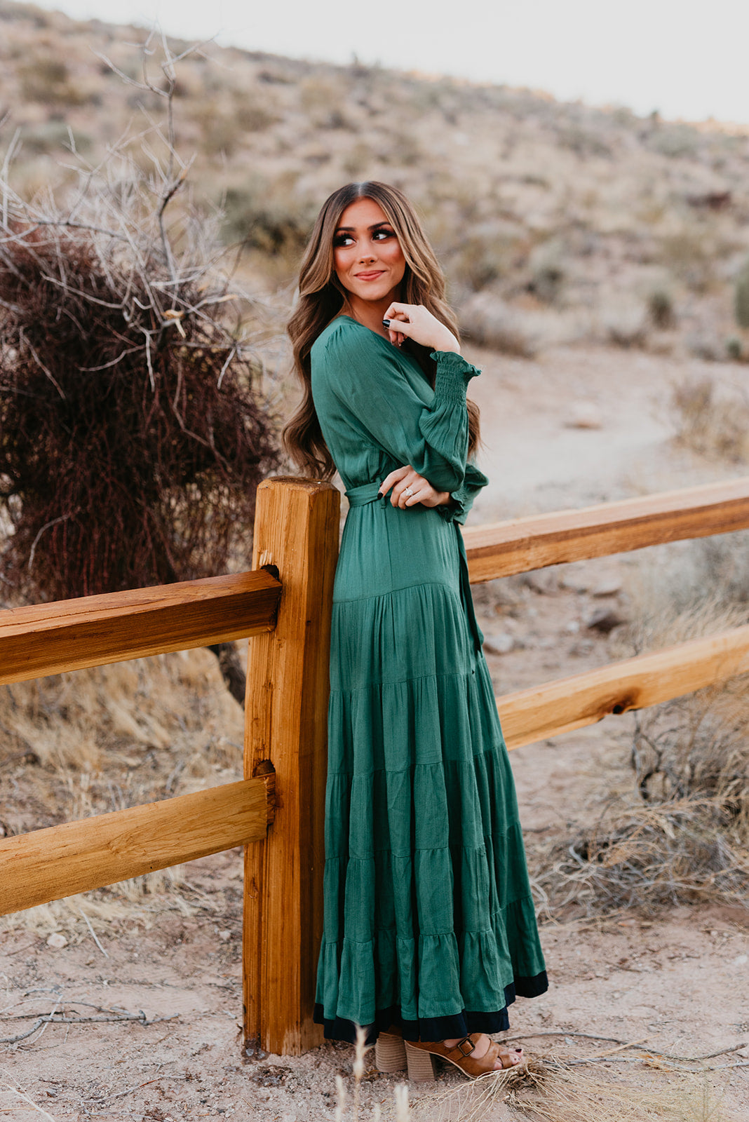 THE ERYN TIERED MAXI DRESS IN FOREST GREEN