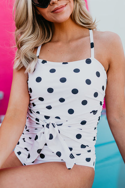 PINK DESERT TIED UP ONE PIECE SWIMSUIT IN POLKA DOT