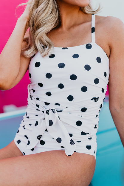 PINK DESERT TIED UP ONE PIECE SWIMSUIT IN POLKA DOT