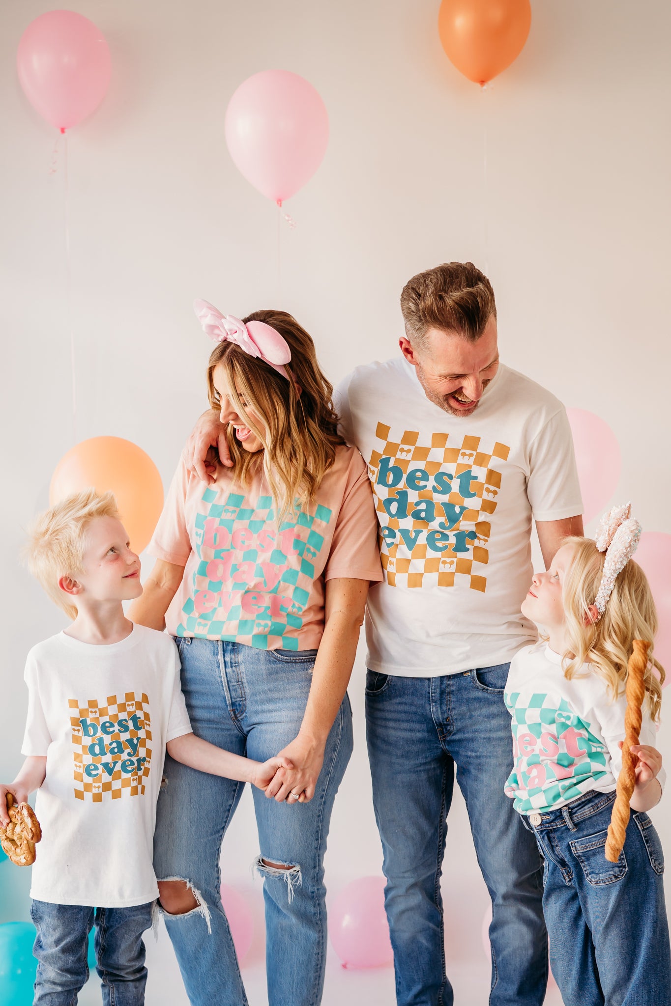 THE BEST DAY EVER KIDS WHITE TEE BY HAPPY THREADS X PINK DESERT IN BLUE AND ORANGE