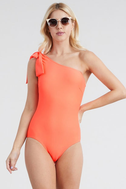 THE TIE ONE SHOULDER ONE PIECE IN CORAL