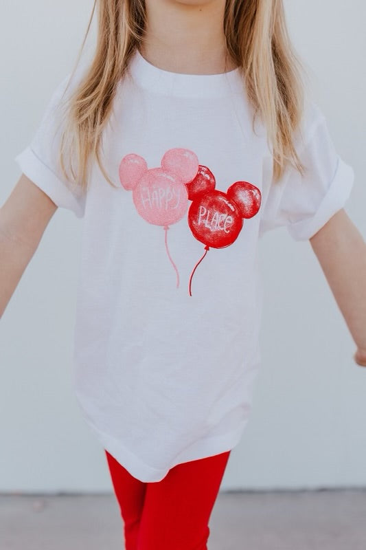 THE HAPPY PLACE BALLOON KIDS TEE BY HAPPY THREADS X PINK DESERT IN WHITE