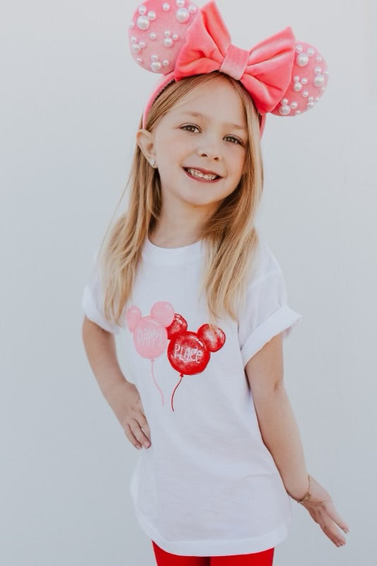 THE HAPPY PLACE BALLOON KIDS TEE BY HAPPY THREADS X PINK DESERT IN WHITE