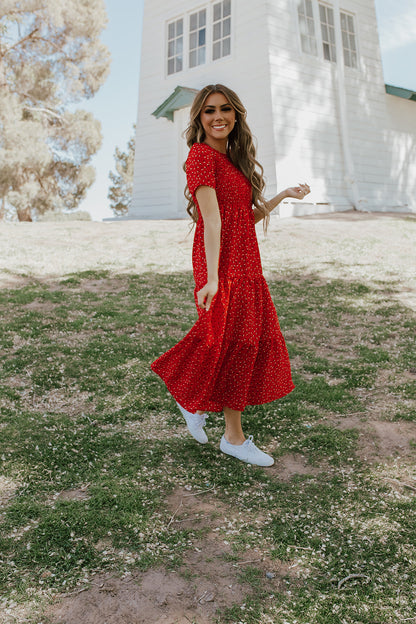 THE AMERICANA FLORAL MIDI DRESS IN RED *RESTOCKED*