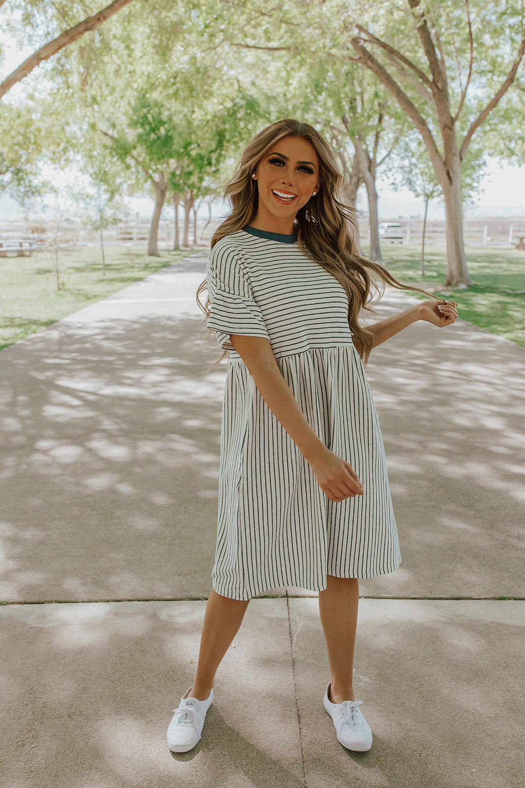 THE ANNIE STRIPED BABYDOLL DRESS IN IVORY