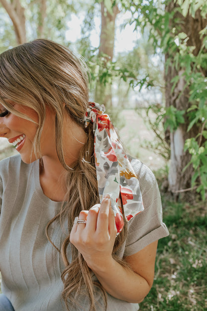 THE SPRINGTIME FLORAL SCRUNCHIE SCARF IN WHITE