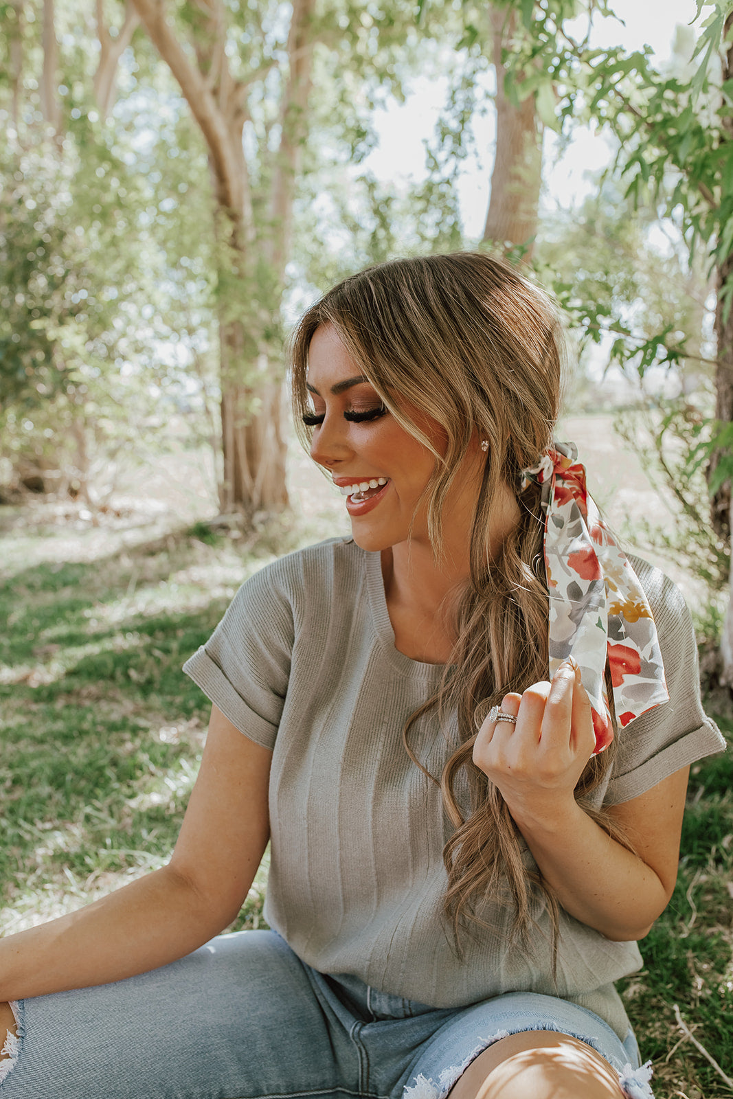 THE SPRINGTIME FLORAL SCRUNCHIE SCARF IN WHITE
