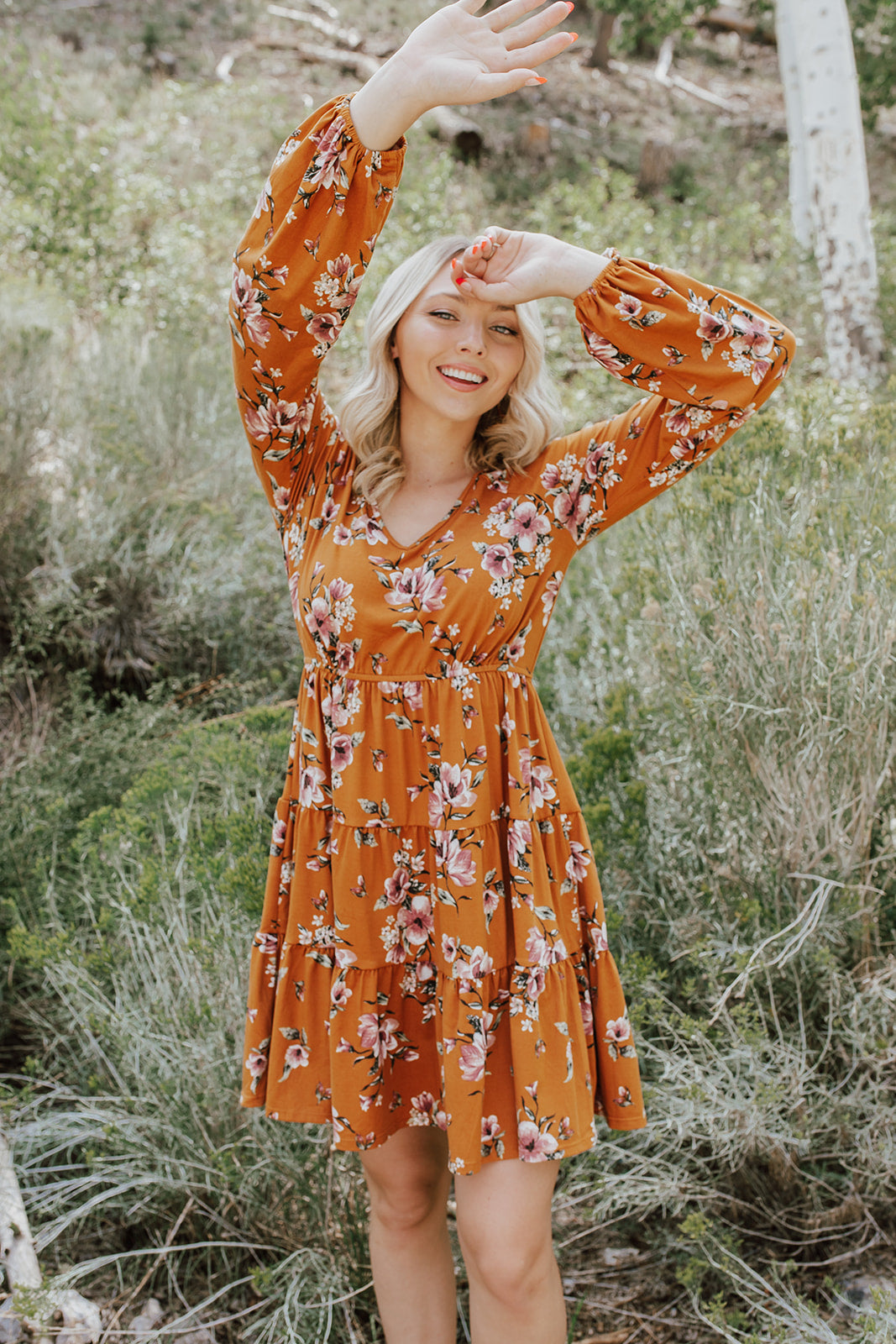 THE FALL FLORAL MIDI DRESS IN CAMEL – Pink Desert