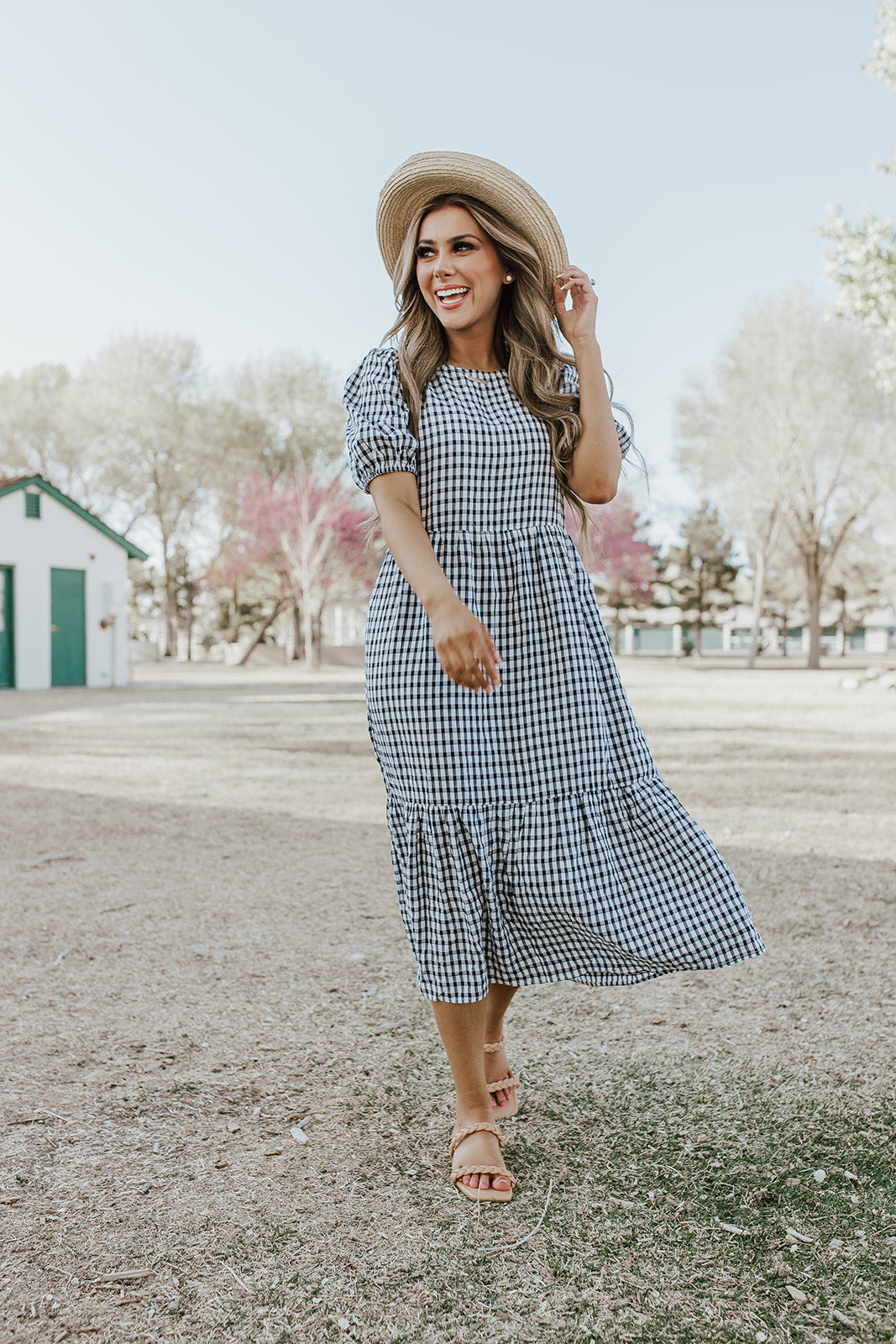 THE HALLIE GINGHAM DRESS IN NAVY