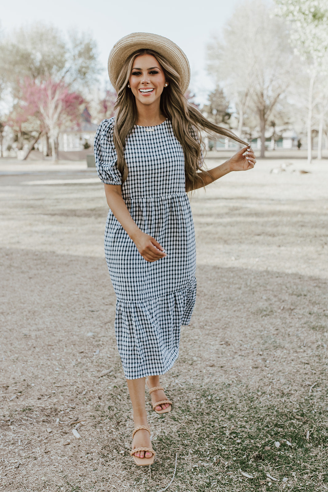 THE HALLIE GINGHAM DRESS IN NAVY