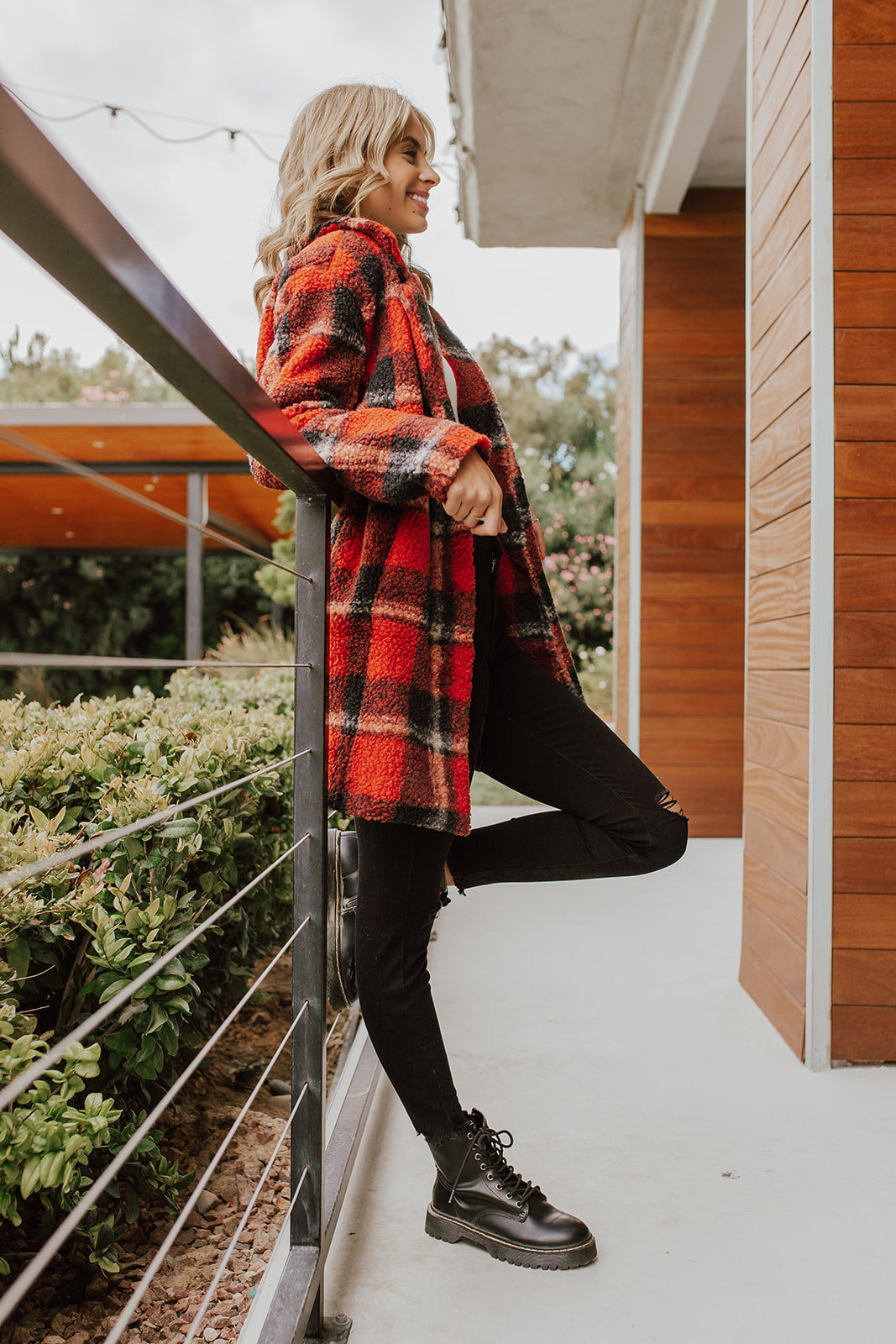 THE WOODLAND SHERPA COAT IN RED PLAID