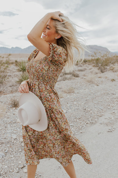 THE OPHELIA FLORAL TIERED DRESS IN OLIVE
