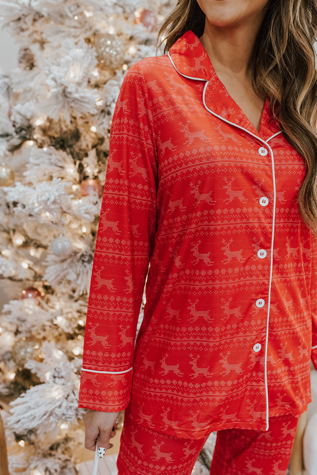 THE PINK DESERT HOLIDAY REINDEER PAJAMAS IN RED