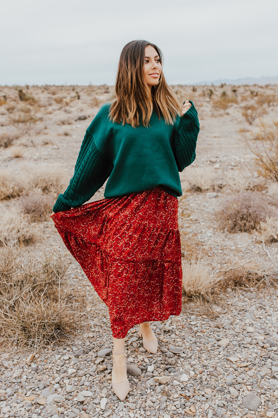 THE TRISTAN TIERED MIDI SKIRT IN RED FLORAL