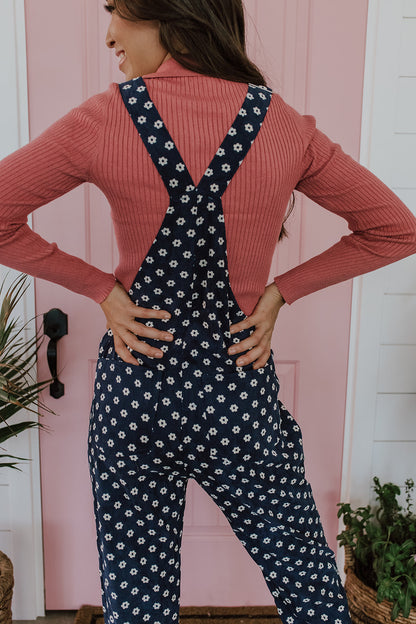 THE FLORAL DREAM CORDUROY OVERALLS IN NAVY