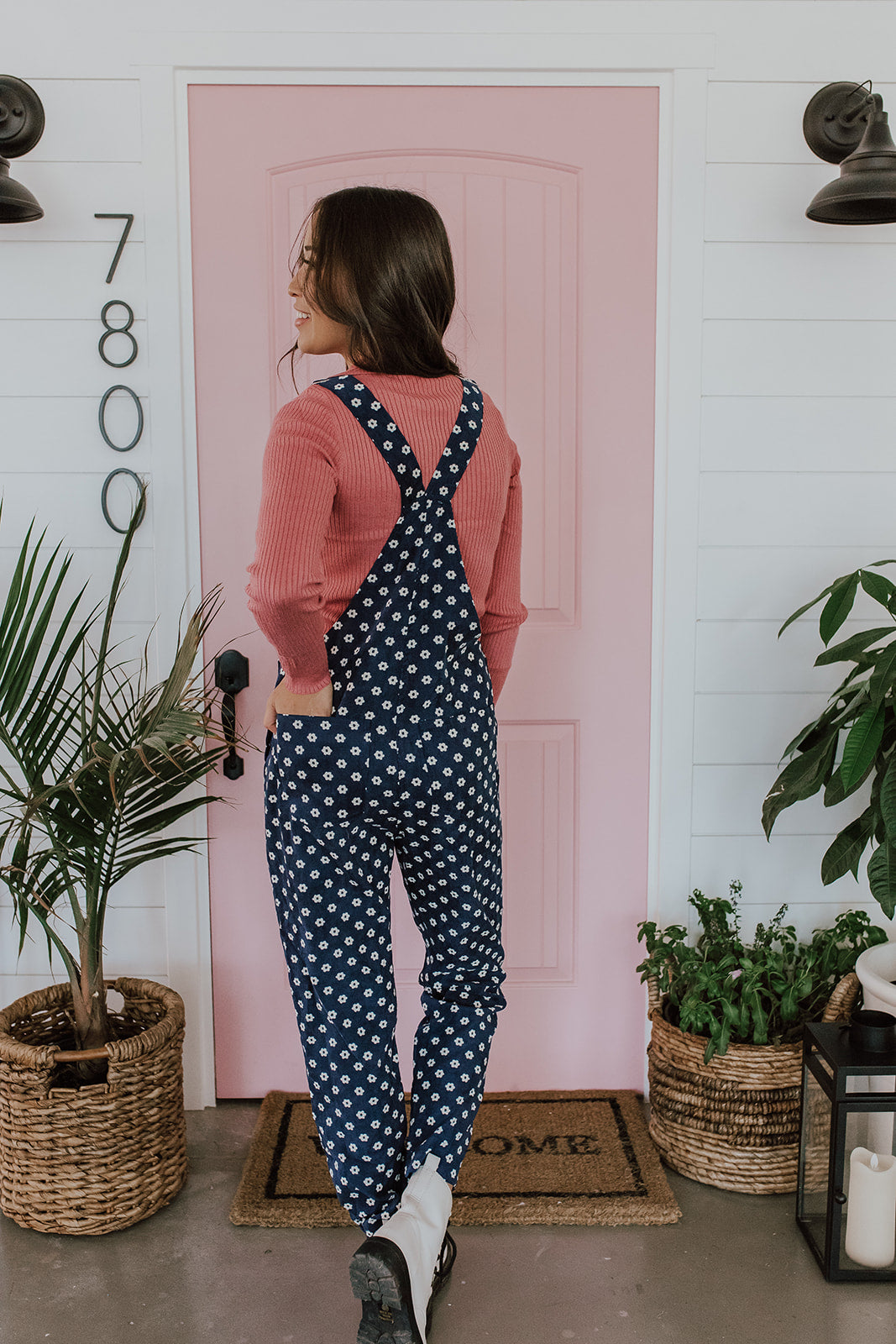 THE FLORAL DREAM CORDUROY OVERALLS IN NAVY