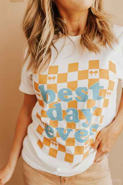 THE BEST DAY EVER ADULT TEE IN NATURAL BY HAPPY THREADS X PINK DESERT