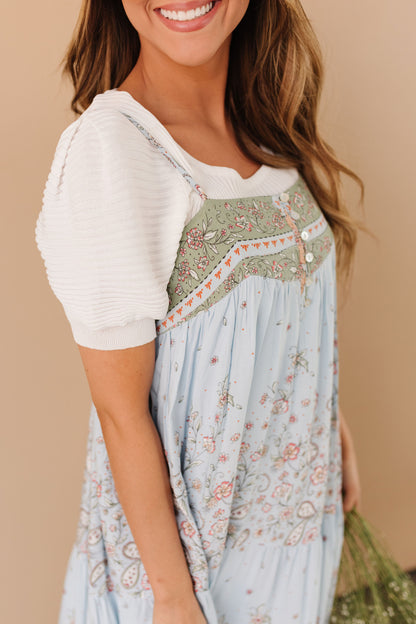 THE FLOWER CHILD TIERED MAXI DRESS IN POWDER BLUE