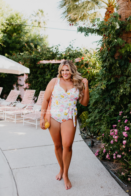 SARAH WRAP ONE PIECE IN CITRUS BY SASSY RED LIPSTICK X PINK DESERT