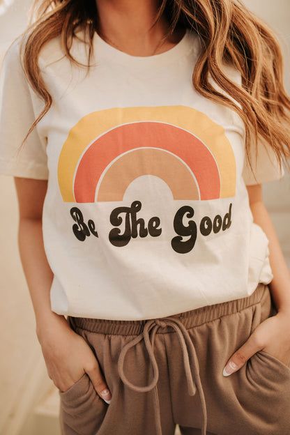 THE BE THE GOOD RAINBOW GRAPHIC TEE IN CREAM
