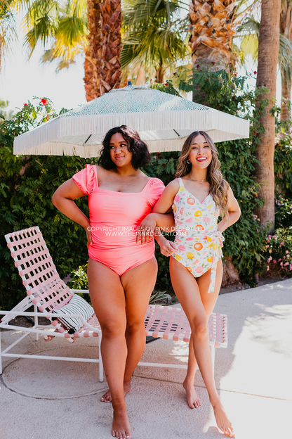 SARAH WRAP ONE PIECE IN CITRUS BY SASSY RED LIPSTICK X PINK DESERT