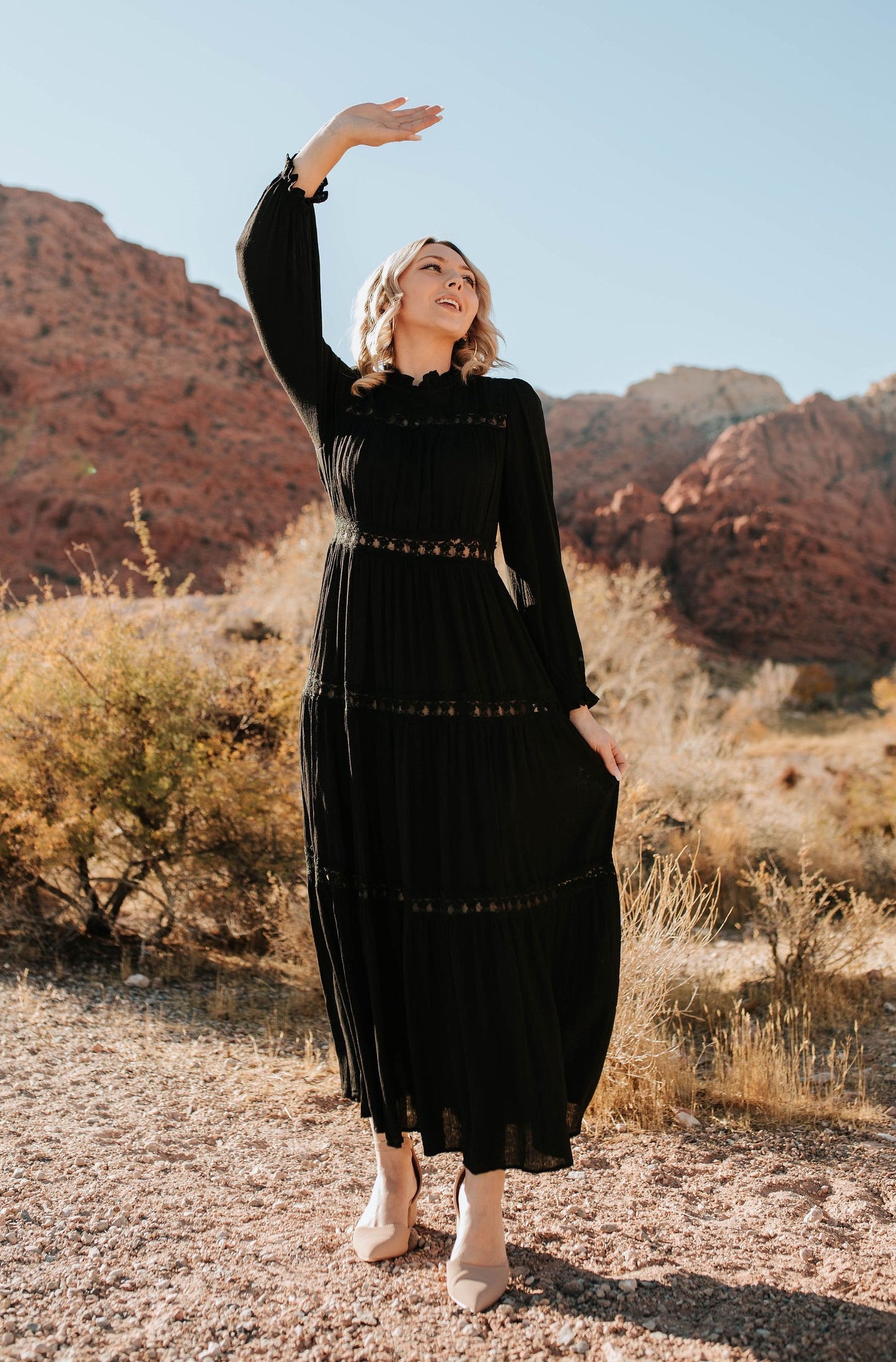 THE ALEX TIERED RUFFLED LACE MAXI DRESS IN BLACK