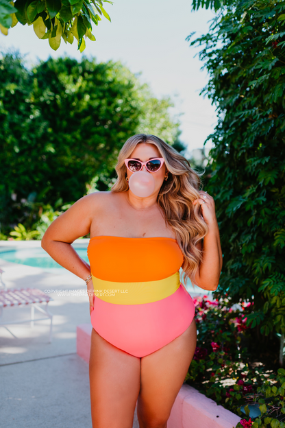 FUN IN THE SUN COLORBLOCK BANDEAU ONE PIECE BY SASSY RED LIPSTICK X PINK DESERT