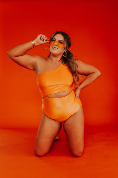 CANCUN CUT OUT ONE PIECE IN ORANGE SHIMMER BY PINK DESERT