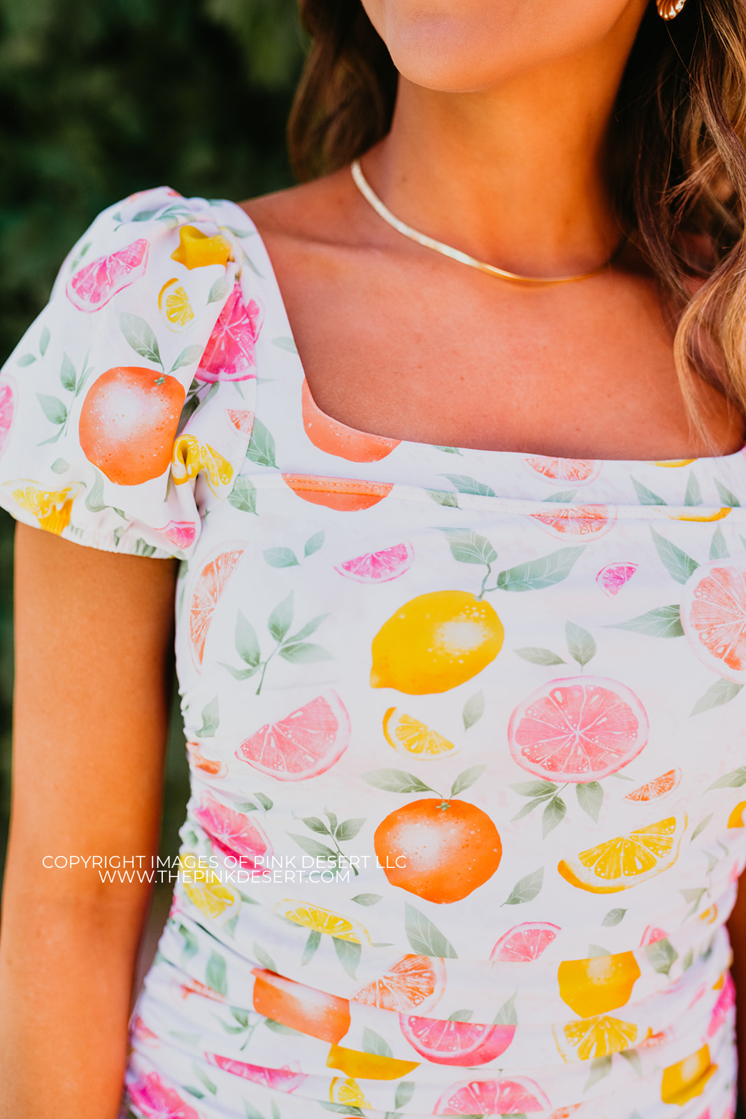 PUFF SLEEVE ONE PIECE IN CITRUS PRINT BY SASSY RED LIPSTICK X PINK DESERT