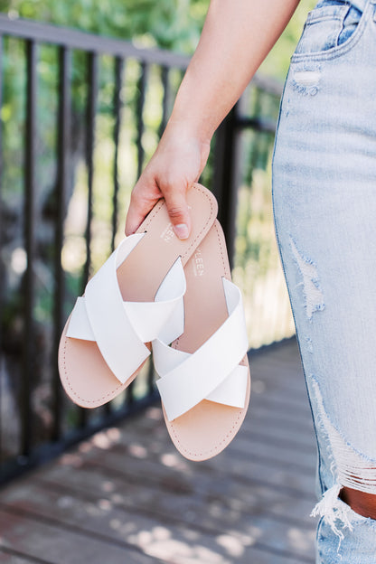 THE CRISS CROSS STRAPPY FLAT SANDAL IN WHITE